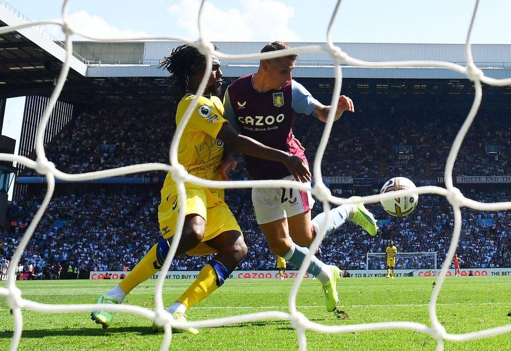 Aston Villa's Lucas Digne before scoring an own goal and Everton's first during their Premier League match at Villa Park, Birmingham, Britain - August 13, 2022. — Reuters pic