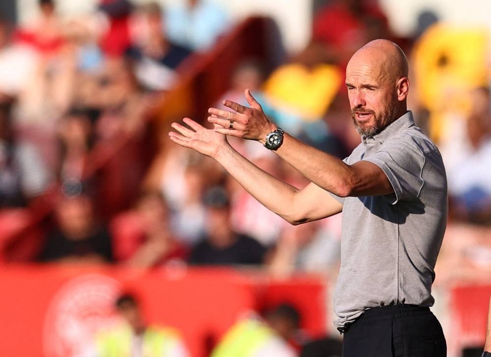 Manchester United manager Erik ten Hag during the match against Brentford at the Brentford Community Stadium, London August 13, 2022. — Reuters pic