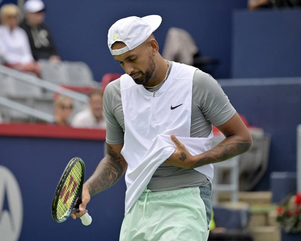 Nick Kyrgios reacts during his match against Hubert Hurkacz in quarterfinal play in the National Bank Open at IGA Stadium, Montreal August 12, 2022. — Reuters pic