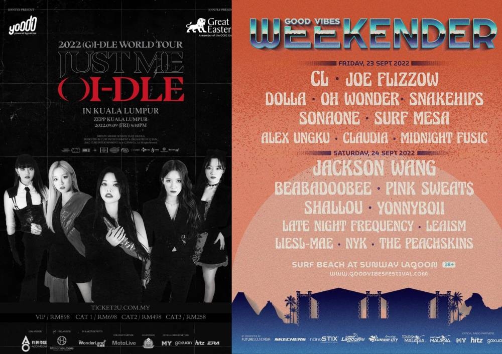 (G)I-dle is heading to Zepp KL this September 9 while it's two days of music at the Good Vibes: Weekender on September 23 and 24. — Picture taken via Instagram and Twitter/ Good Vibes Festival and (G)I-dle. 