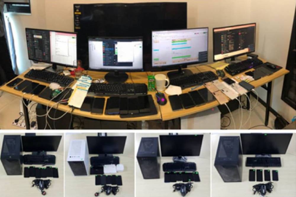 Computers seized as case exhibits during the joint operation by Malaysia’s Commercial Crime Investigation Department and Singapore’s Commercial Affairs Department. — Picture courtesy of Royal Malaysia Police/Commercial Crime Investigation Department via TODAY