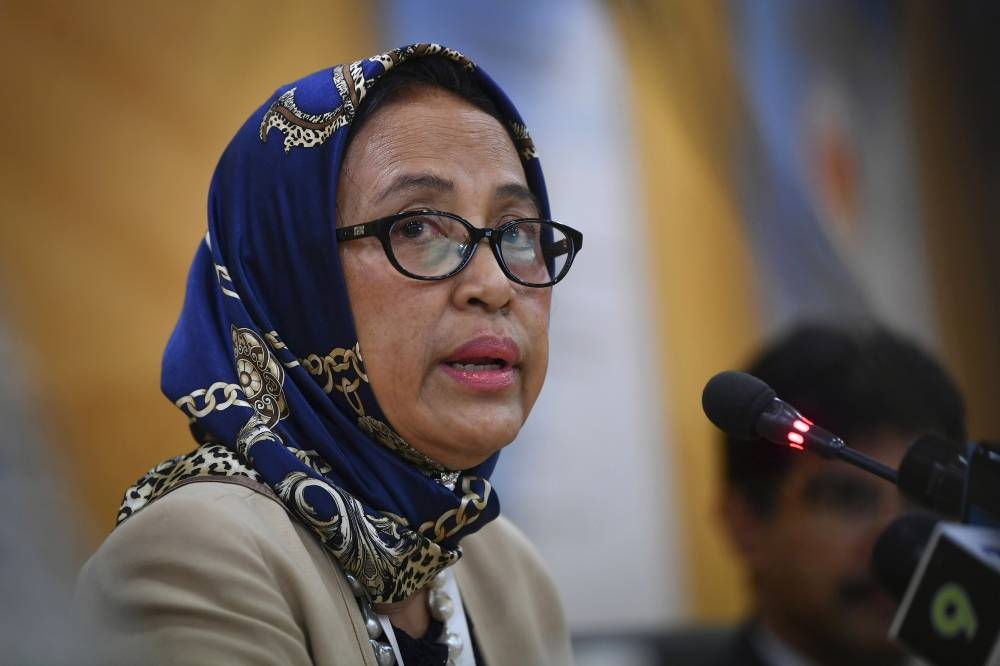 HWCITF chairman Datuk Siti Hamisah Tapsir speaks during a media briefing on the 2022 Healthcare Work Culture Improvement Report in Putrajaya August 17, 2022. — Bernama pic
