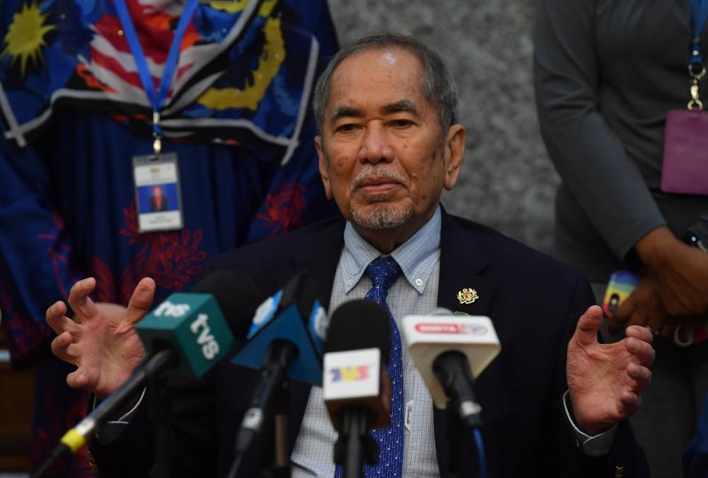 Minister in the Prime Minister’s Department (Parliament and Law) Datuk Seri Wan Junaidi Tuanku Jaafar speaks at a media conference in Putrajaya, August 17, 2022. — Bernama pic 