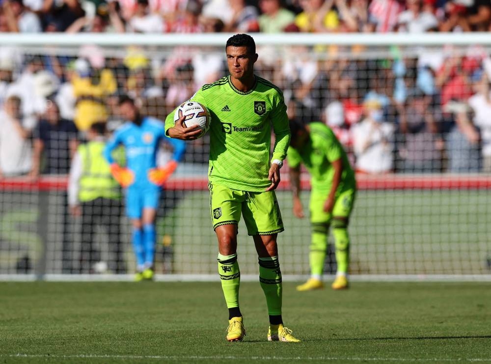 Manchester United’s Cristiano Ronaldo looks dejected after Brentford’s Mathias Jensen scores their second goal at Brentford Community Stadium, London, Britain, August 13, 2022. — Reuters pic 