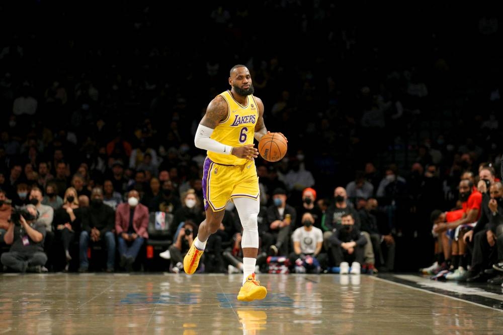 Los Angeles Lakers forward LeBron James brings the ball up court against the Brooklyn Nets during the second quarter at Barclays Centre, New York, January 25, 2022. — Reuters pic
