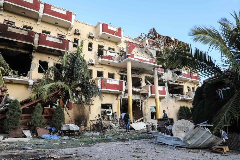 The damaged structure of the Hayat Hotel in Mogadishu is seen on August 21, 2022. — AFP pic