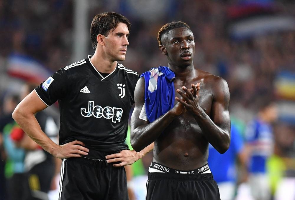 Juventus' Dusan Vlahovic (left) and Moise Kean react after the match against Sampdoria at Stadio Comunale Luigi Ferraris, Genoa August 22, 2022. — Reuters pic