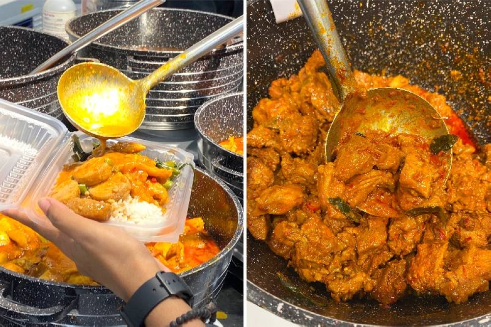 Add a dash of curry to your packed rice for some oomph (left). You can get wild boar curry with your plate of rice (right)