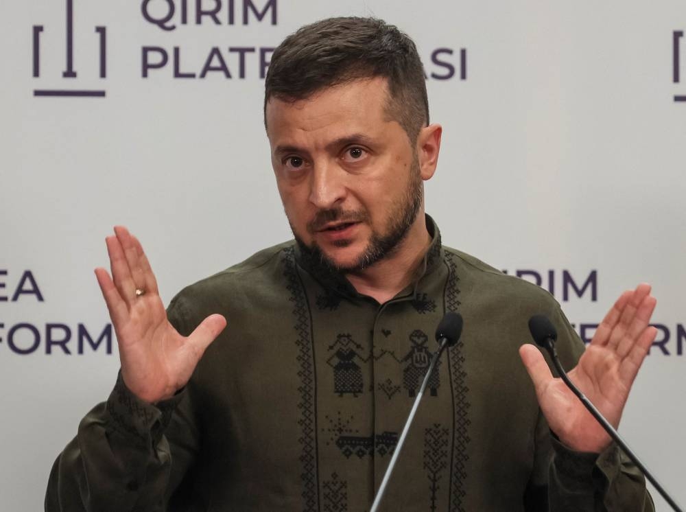 Ukraine's President Volodymyr Zelensky attends a news conference, amid Russia's attack on Ukraine, in Kyiv August 23, 2022. — Reuters pic