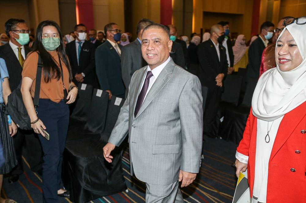 Perak Mentri Besar Datuk Seri Saarani Mohamad arrives for the launch of the Perak Sejahtera 2030: State Leadership Summit 2022 in Casuarina Meru Ipoh August 24, 2022. — Picture by Farhan Najib