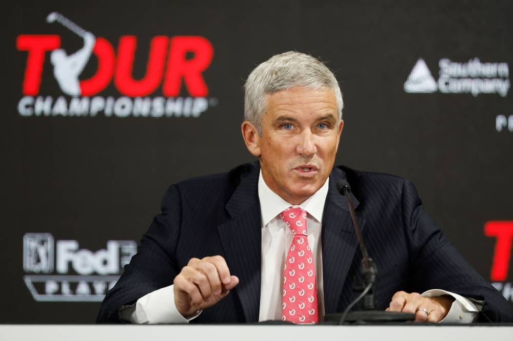 PGA Tour Commissioner Jay Monahan speaks during a press conference prior to the Tour Championship at the East Lake Golf Club in Atlanta August 24, 2022. — AFP pic