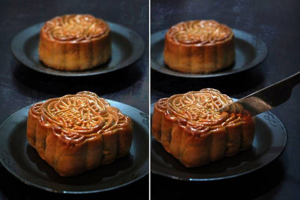 Slicing into a mooncake, we offer a tiny prayer for blessings to come.