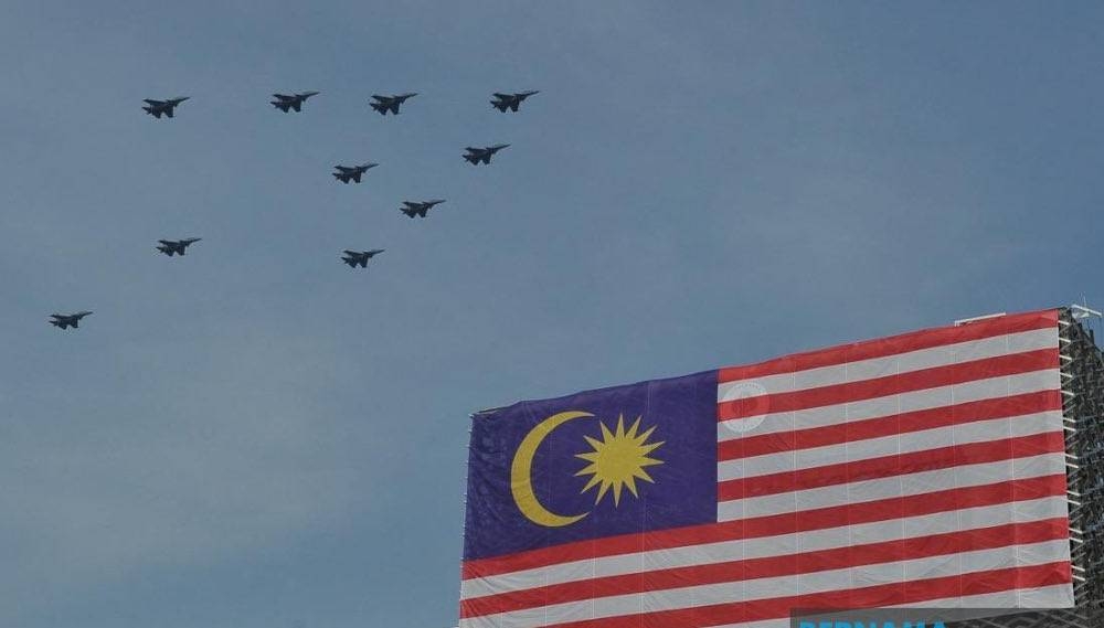 In a statement today, RMAF said the rehearsals on the flypast and air segment would involve aircraft belonging to all three services of the Malaysian Armed Forces, namely the army, Royal Malaysian Navy and RMAF. — Picture from Twitter/Bernama 