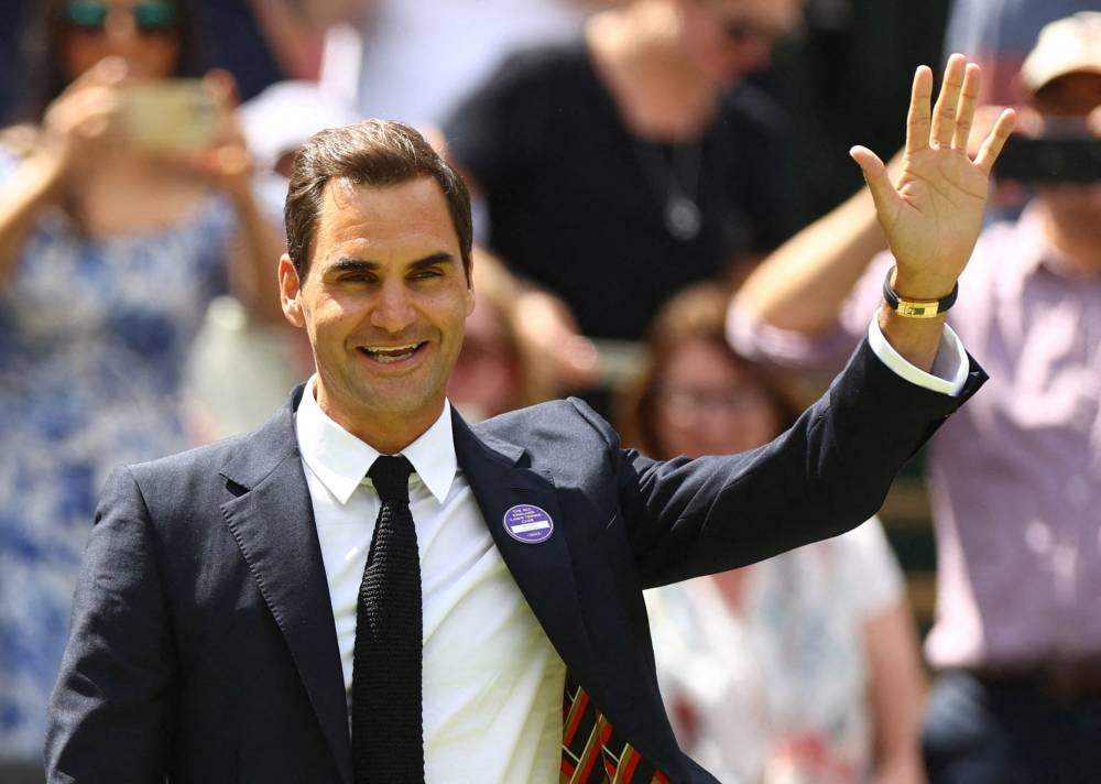 Roger Federer is seen during centre court centenary celebrations at the All England Lawn Tennis and Croquet Club, London July 3, 2022. — Reuters pic