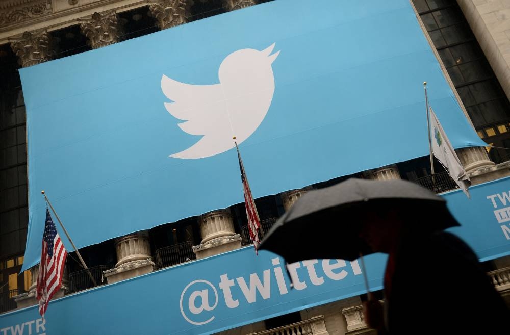 A banner with the logo of Twitter is set on the front of the New York Stock Exchange in New York November 7, 2013. — AFP pic