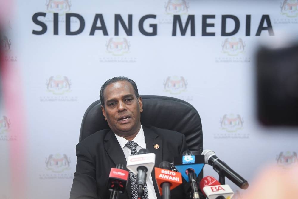 Human Resources Minister Datuk Seri M. Saravanan speaks at a media conference in Kuala Lumpur, August 26, 2022. — Bernama pic 