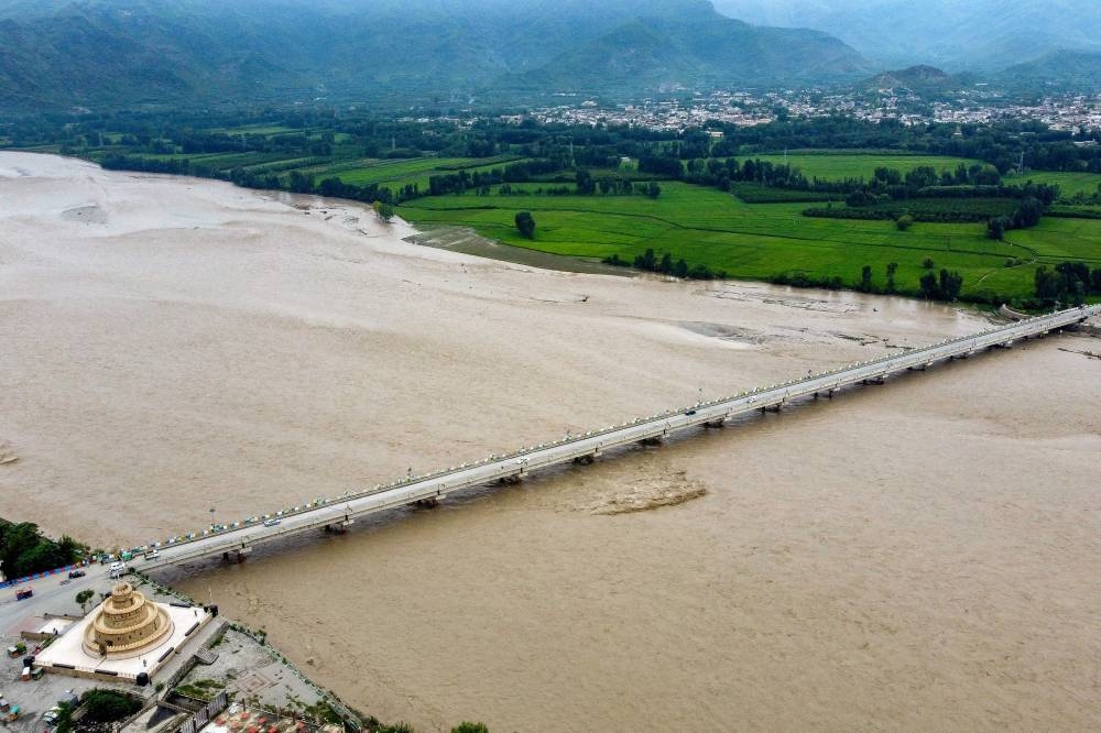 This aerial view of flooding is pictured in Mingora, a town in the Pakistan’s northern Swat Valley following heavy monsoon rainfall on August 27, 2022. — AFP pic