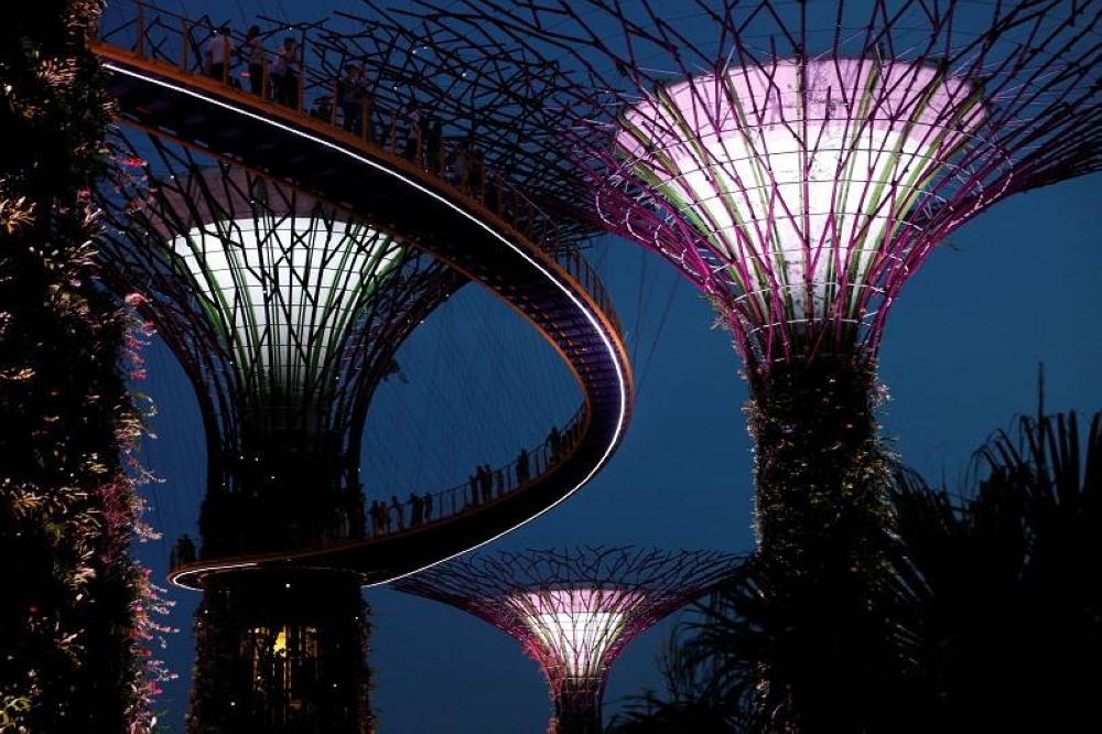 People walk amongst supertree structures at the Gardens by the Bay in Singapore. Picture released May 6, 2017. — Reuters pic