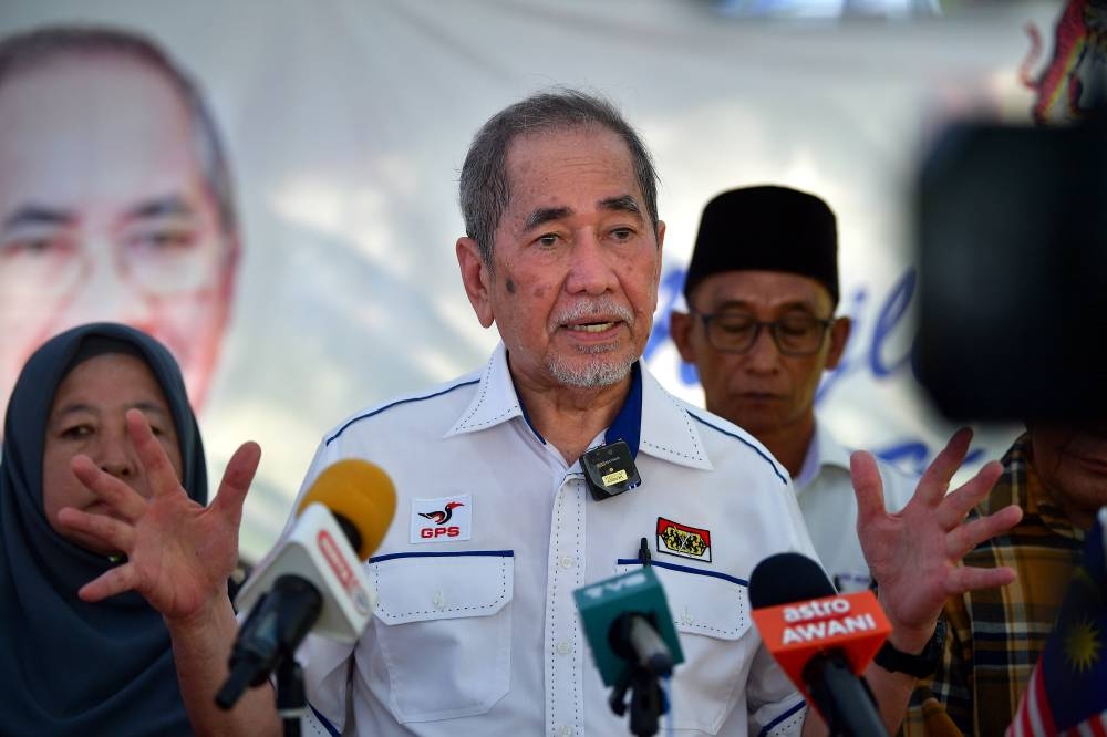 Law Minister Datuk Seri Wan Junaidi Tuanku Jaafar speaks during a press conference in Kuching August 28, 2022. — Bernama pic