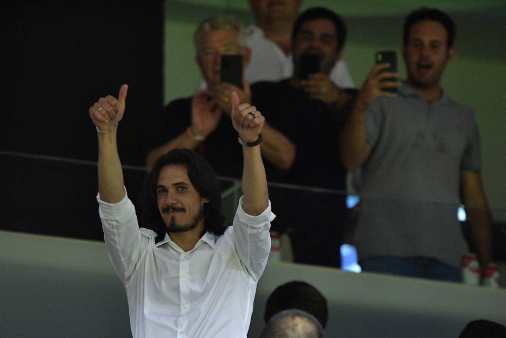 Valencia new signing Edison Cavani is seen in the stands before the match against Atletico Madrid at the Mestalla, Valencia August 29, 2022. — Reuters pic 