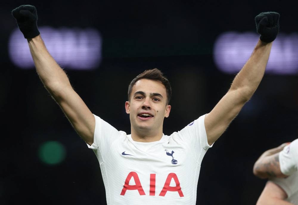 Tottenham Hotspur's Sergio Reguilon celebrates scoring their fourth goal against Everton at theTottenham Hotspur Stadium, London March 7, 2022. — Reuters pic 