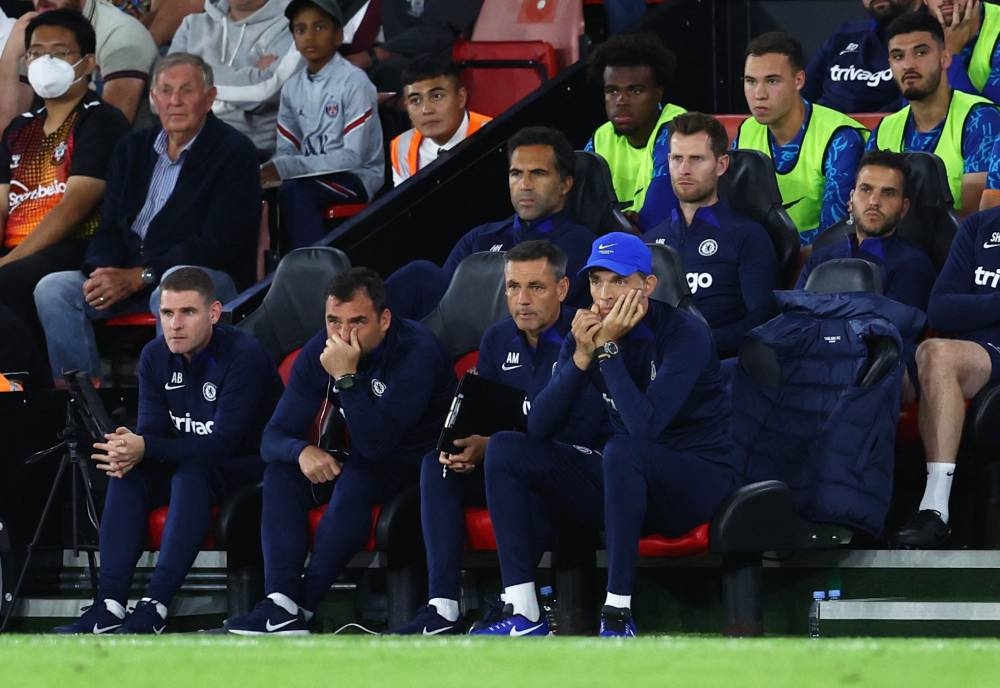 Chelsea manager Thomas Tuchel is pictured at the dugout during the match against Southampton at the St Mary's Stadium, Southampton August 30, 2022. — Reuters pic