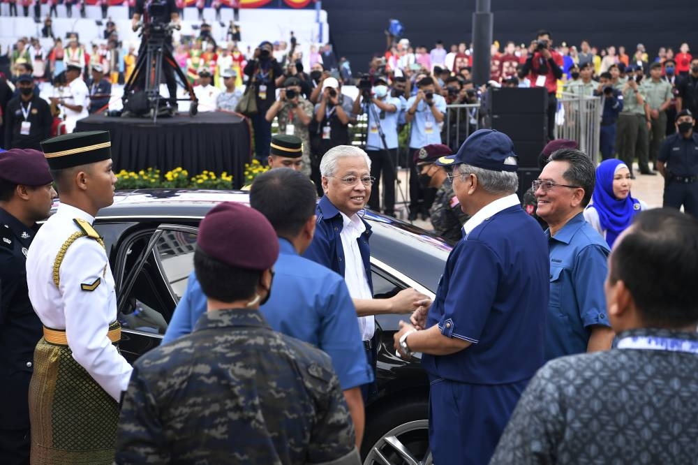 Prime Minister Datuk Seri Ismail Sabri Yaakob arrives for National Day celebrations at Dataran Merdeka August 31, 2022. — Bernama pic