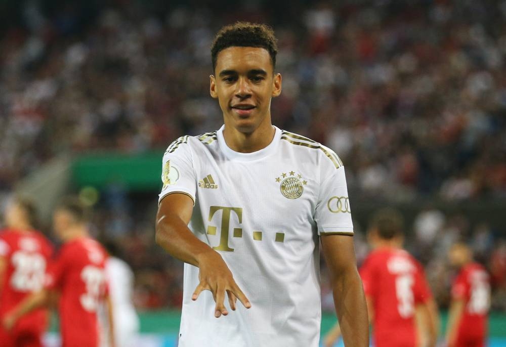 Bayern Munich's Jamal Musiala celebrates scoring their fourth goal against FC Viktoria Cologne at RheinEnergieStadion, Cologne August 31, 2022. — Reuters pic