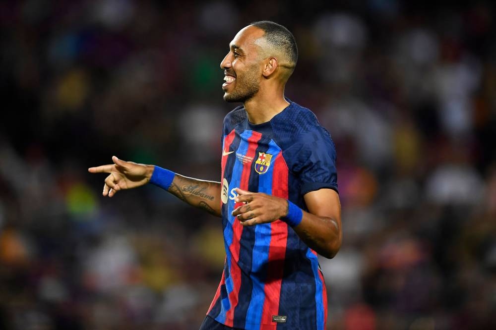 Barcelona’s Gabonese midfielder Pierre-Emerick Aubameyang celebrates after scoring a goal during the 57th Joan Gamper Trophy friendly match between FC Barcelona and Club Universidad Nacional Pumas at the Camp Nou stadium in Barcelona, August 7, 2022. — Reuters pic 