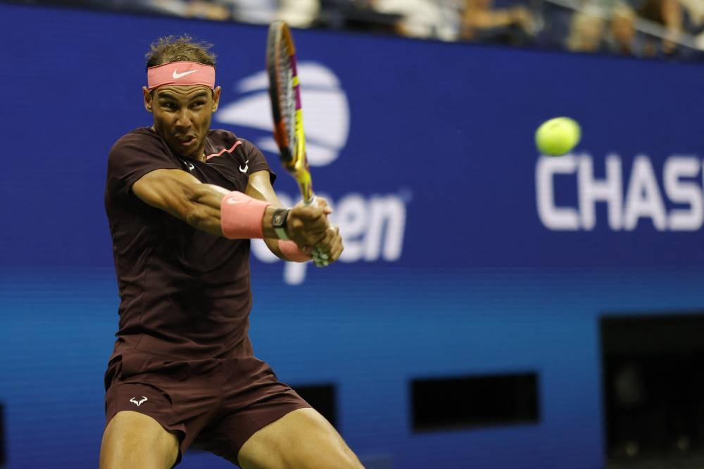 Rafael Nadal hits a backhand against Fabio Fognini at the USTA Billie Jean King National Tennis Center in New York September 1, 2022. — Reuters pic