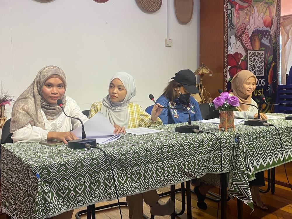 Calvina Angayung, Nur Natasha Allisya Hamali, Rusiah Sabdarin and Siti Nafirah Siman are ready to go to trial against their former teacher, as well as the education system, for not showing up to class. — Picture by Julia Chan