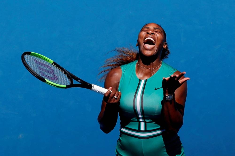 File photo of Serena Williams reacting  during match against Czech Republic's Karolina Pliskova during the Australian Open quarter final match at Mebourne Park in Melbourne, January 23, 2019. — Reuters pic