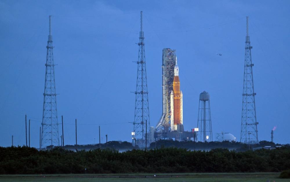 NASA’s next-generation moon rocket, the Space Launch System with the Orion crew capsule perched on top, stands on launch complex 39B as it is prepared for launch for the Artemis 1 mission at Cape Canaveral, Florida, US September 3, 2022. — Reuters pic
