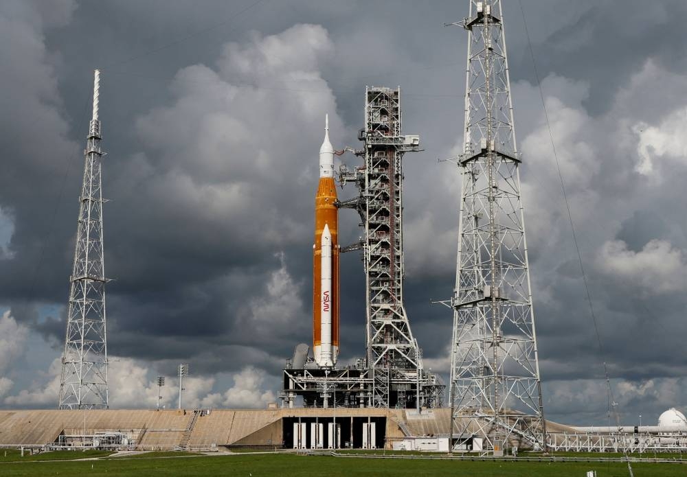 NASA’s next-generation moon rocket, the Space Launch System with the Orion crew capsule perched on top, stands on launch complex 39B before its rescheduled debut test launch for the Artemis 1 mission at Cape Canaveral, Florida, US September 2, 2022. — Reuters pic
