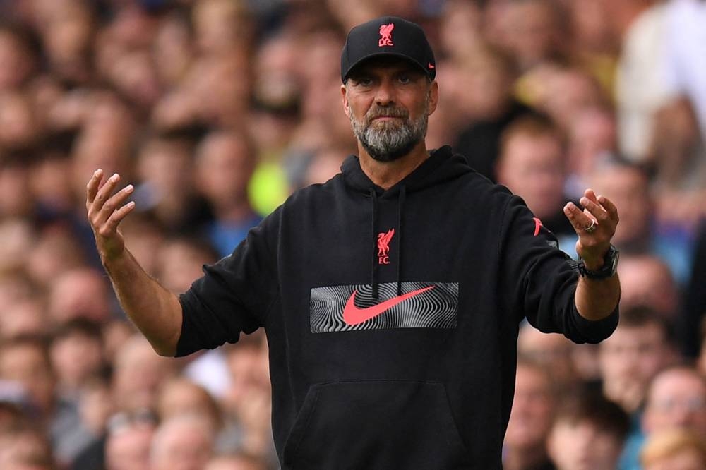 Liverpool’s German manager Jurgen Klopp gestures on the touchline during the English Premier League football match between Everton and Liverpool at Goodison Park in Liverpool, north west England on September 3, 2022. — AFP pic