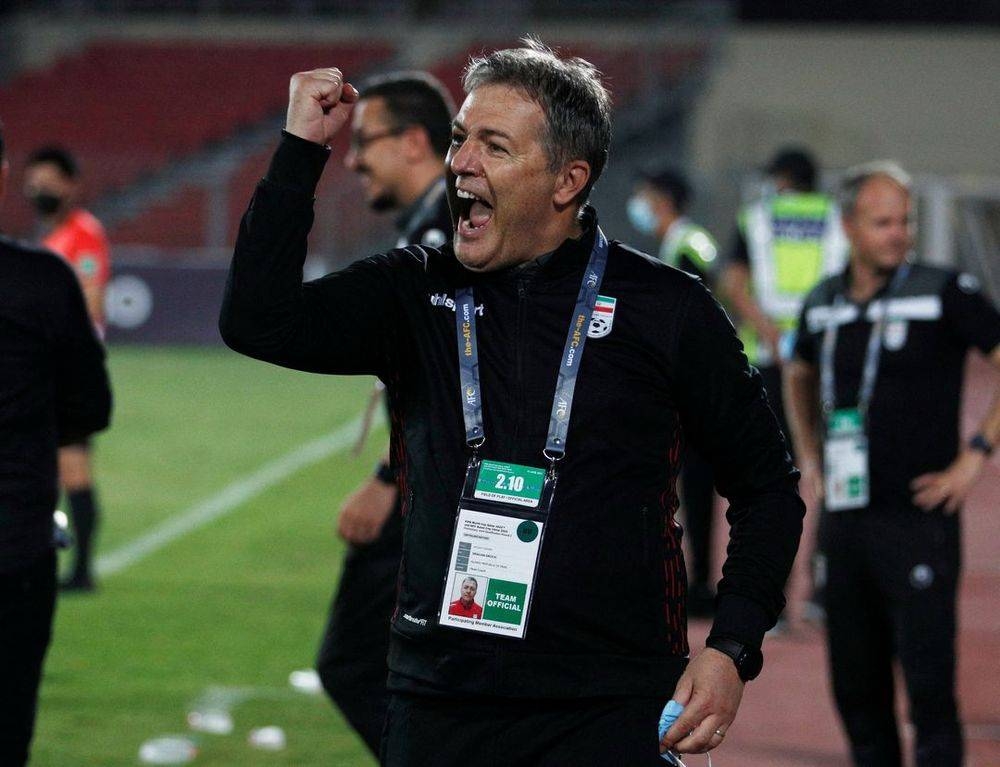 Iran coach Dragan Skocic celebrates after the World Cup Asia Qualifiers Second Round Group C - Iran v Iraq match at Sheikh Ali bin Mohammed Al Khalifa Stadium, Muharraq, Bahrain, June 15, 2021. — Reuters pic