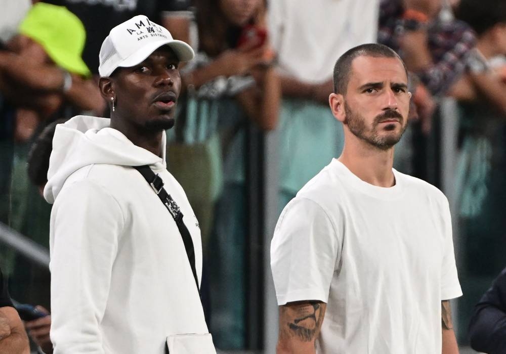 Juventus midfielder Paul Pogba and defender Leonardo Bonucci look on prior to the Italian Serie A match against Spezia, August 31, 2022 at the Juventus stadium in Turin. — AFP pic