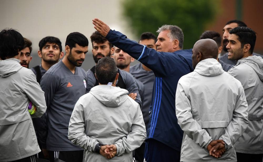 Iran's Portuguese coach Carlos Queiroz gestures as he talks to his players a training session in Bakovka outside Moscow June 12, 2018. — AFP pic