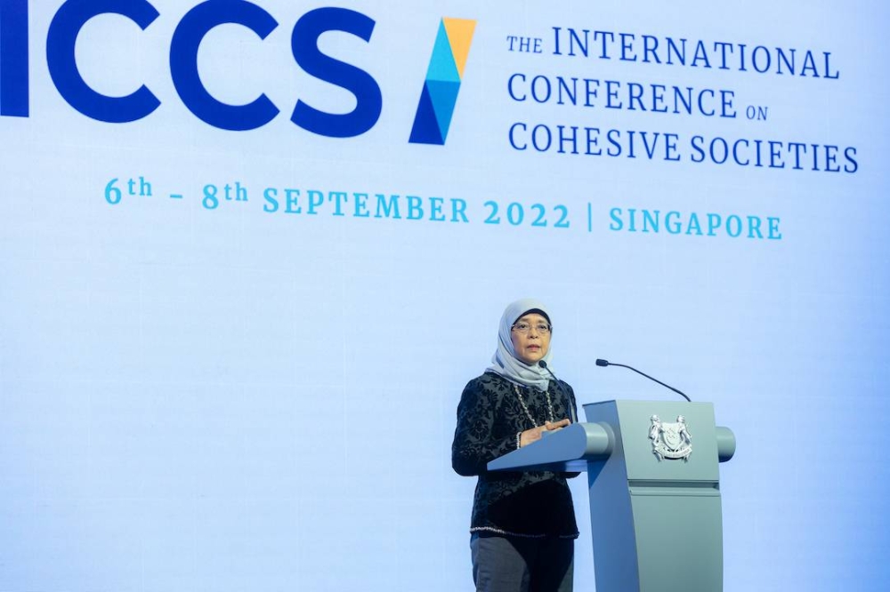 Singapore President Halimah Yacob calls for the region to strengthen unity and resilience in its societies following the pandemic in her opening address. — Picture courtesy of ICCS