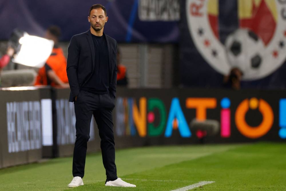 Leipzig head coach Domenico Tedesco reacts from the sidelines during the Uefa Champions League Group F football match RB Leipzig v FC Shakhtar Donetsk in Leipzig, eastern Germany, September 6, 2022. — AFP pic 