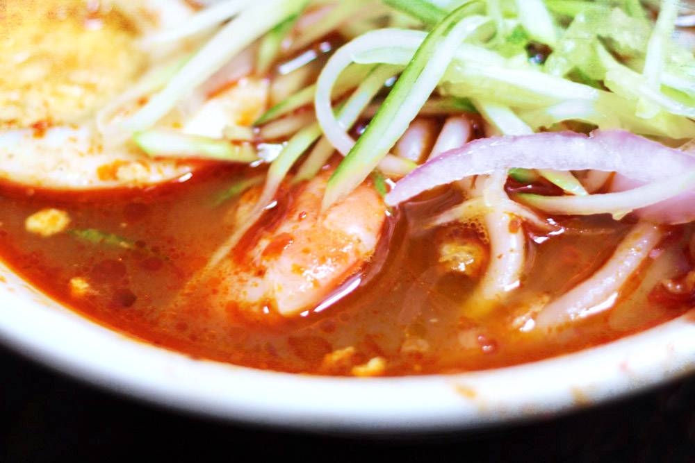 The Nyonya Assam Laksa (pictured) is spicy and tangy, whilst the Baba Laksa is creamier from the 'santan' used.