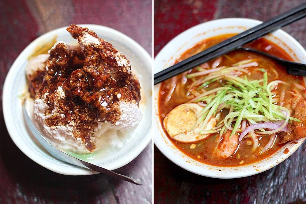 A perfect Peranakan pairing of Baba Cendol (left) and Nyonya Assam Laksa (right).