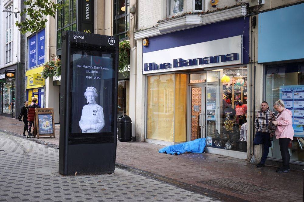 A billboard shows a picture of Britain's Queen Elizabeth, following her passing, in Cardiff, Britain, September 9, 2022. — Reuters pic