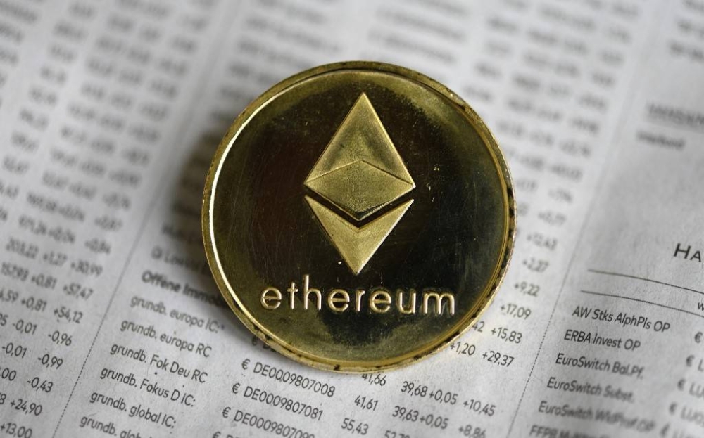 In this file photo taken on January 27, 2020 The photo shows a physical imitation of a Ethereum cryptocurrency in Dortmund, western Germany. An army of computer programmers scattered across the globe is set to attempt one of the biggest software upgrades the crypto sector has ever seen later this week. — AFP pic
