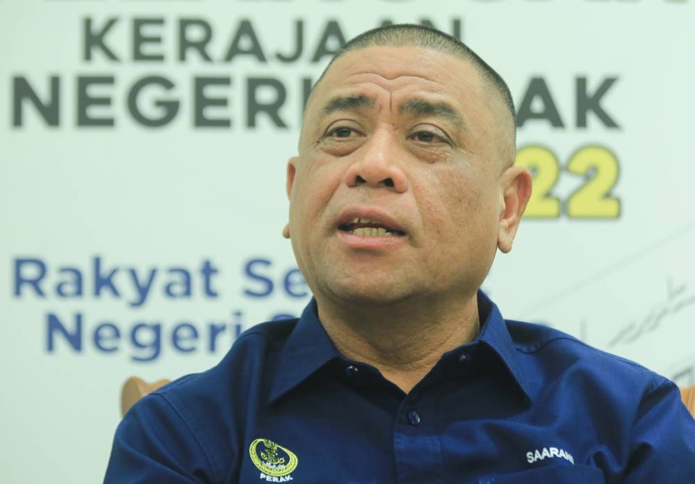 Perak Mentri Besar Datuk Seri Saarani Mohamad speaks to reporters at the Indera Mulia Stadium in Ipoh September 13, 2022. ― Picture by Farhan Najib