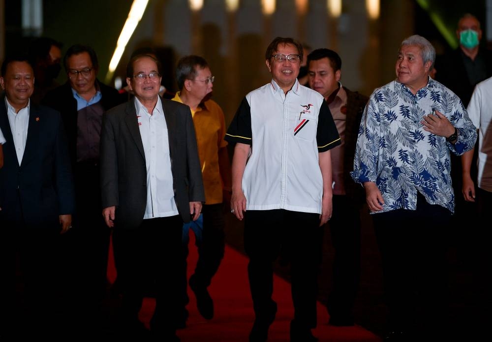 Sarawak Premier and GPS chairman Tan Sri Abang Johari Openg arrives for the GPS supreme council meeting in Kuching, September 13, 2022. — Bernama pic 