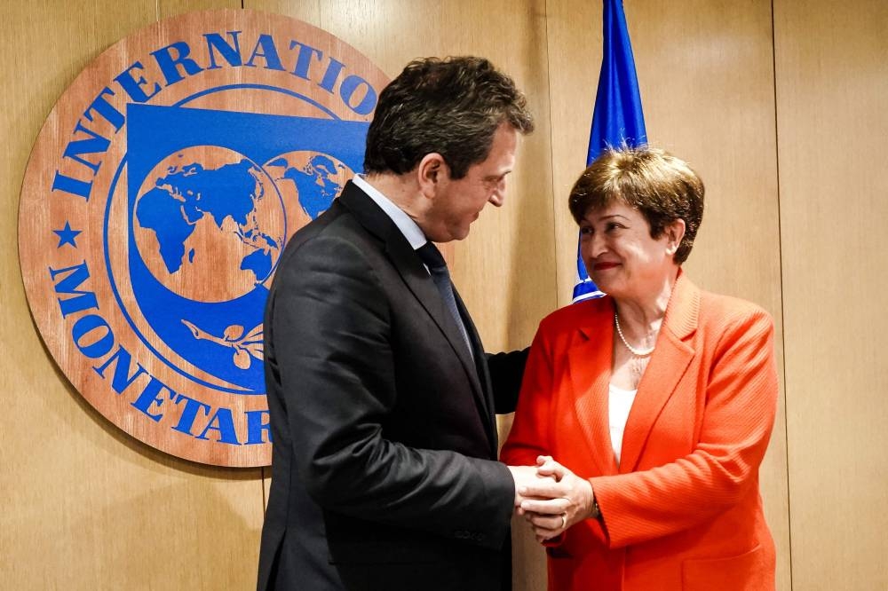 Argentina's Economy Minister Sergio Massa meeting with the International Monetary Fund managing director Kristalina Georgieva (right) in Washington DC September 12, 2022. — Reuters pic