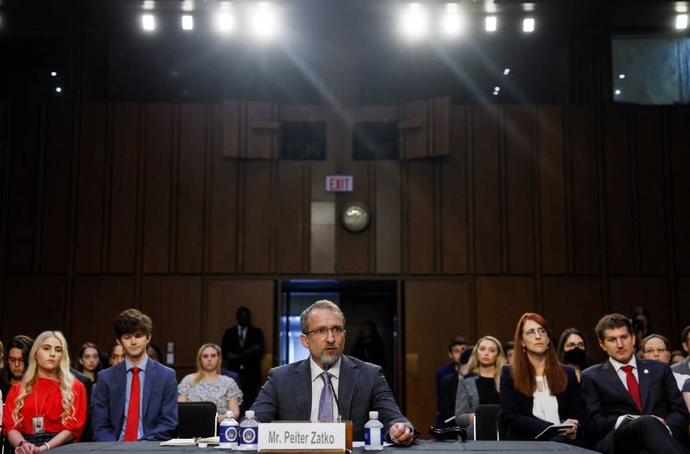 Twitter Inc.'s former security chief Peiter Zatko testifies before a Senate Judiciary Committee hearing to discuss allegations from his whistleblower complaint that the social media company misled regulators in Washington September 13, 2022. — Reuters pic