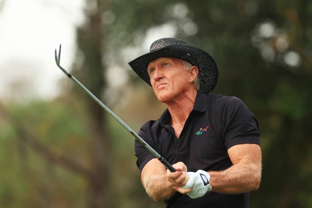 Greg Norman of Australia plays his shot from the fourth tee during the final round of the PNC Championship at the Ritz-Carlton Golf Club Orlando on December 20, 2020 in Orlando, Florida. — Mike Ehrmann/Getty Images/AFP pic