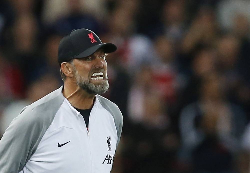 Liverpool manager Jurgen Klopp reacts during the match against Ajax Amsterdam at Anfield, Liverpool, Britain, September 13, 2022. — Reuters pic 